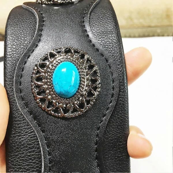 Guitar Strap Ethnic Style Leather Adjustable Acoustic Electric Black