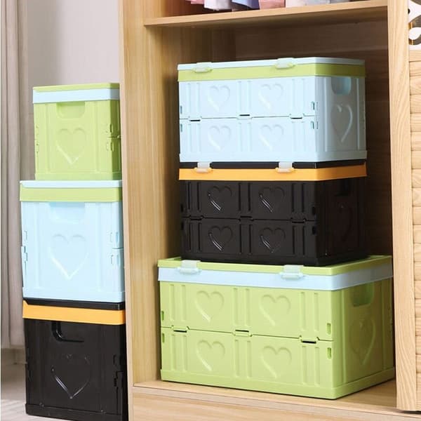 Foldable Storage Box with Lid Car Storage Tool Trunk Storage Box Household Office Organizer 30L - Black