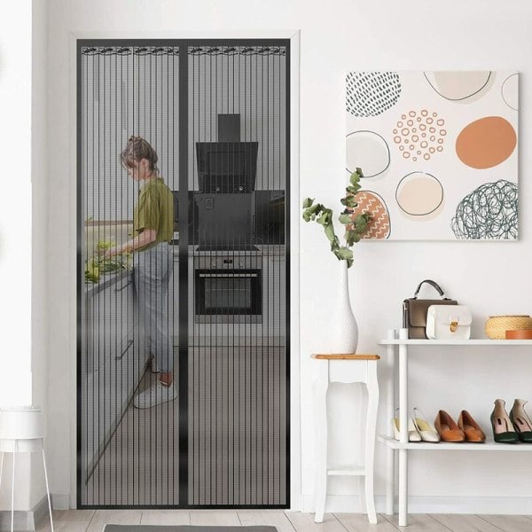 Hyttysverkko Magneettinen Ovi 90x210 cm, Ultra Ohut Verkko, Magneettinen Sulkeminen, Itseliimautuva Nauha Ilman Porainta, Hyttysverkko