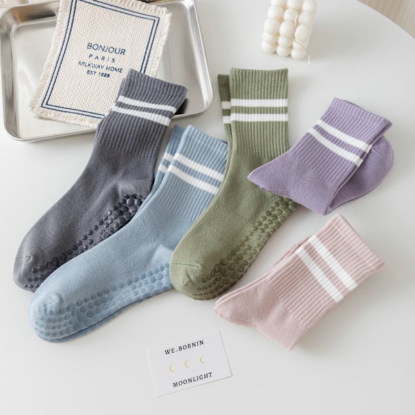 Yogastrumpor i bomull för damer, halkfria pilatesstrumpor, halvlånga, halkfria, långa, atletiska strumpor Pin Pink Average size-yoga socks