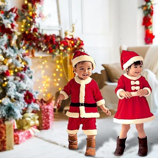 Barn Pojkar Flickor Jultomte Klänning Set Outfit Kostym för Jul Baby Småbarn Barn (130cm, Pojkar)