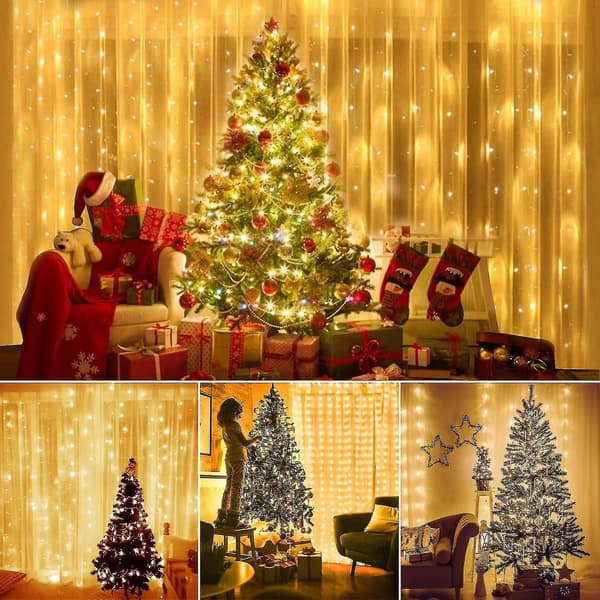 Window Curtain String Lights 300 LED 8 Lighting Modes Remote Control USB Powered Waterproof (Warm White) 3*3m DB 3*3M 3*3M