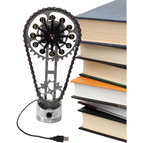 Creative Rotating Gear Clock Personalized Desk Clock Retro Gear Clock Industrial Steampunk Simple Chain Clock - Black