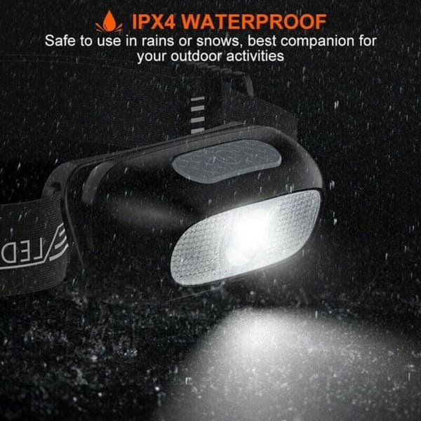 Rechargeable LED Headlamp with 5 Light Modes, Waterproof USB Headlamp, Adjustable Lightweight, Motion Sensor Compatible with Outdoor Work