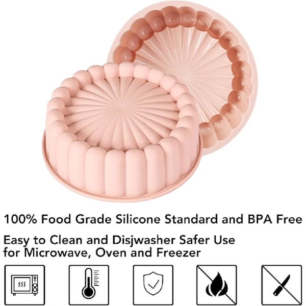 Silikoneforme til Bagning, 2 stk. 8 Tommer Solsikkerunde Kageforme Non-stick & Hurtig Udtagning Silikonebageplader