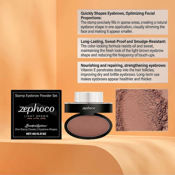 Zephoco Seal Waterproof Eyebrow Powder Set (Light Brown) Is Long-lasting, Natural, Three-dimensional, Easy to Handle, and Convenient for Daily Commuting