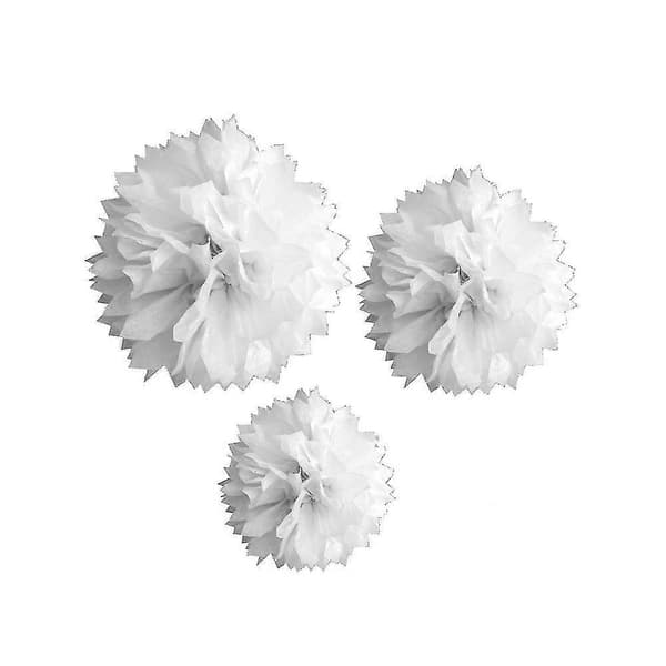 3 hvide papirpomponer 20, 30 og 40 cm