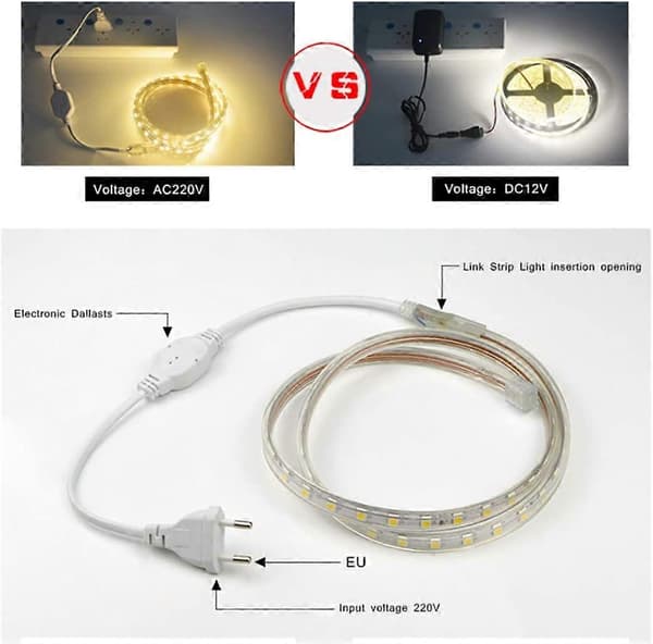 LED-stripe, Vanntett LED-stripe, Lyssterk LED-stripe 220v, 5050 IP65 Vanntett LED-stripe, Varmhvit (6m) [DB]