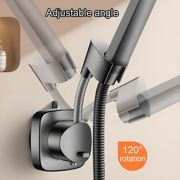 Suction Cup Shower Head Holder Adjustable Angle Spring Arm Flexible Wall Mount for Shower Hose Removable Handheld Bracket with Vacuum Lock