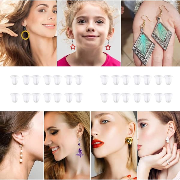 100 pcs (size 4*4.5 mm) transparent silicone earring backs, earring stoppers, earring safety loops