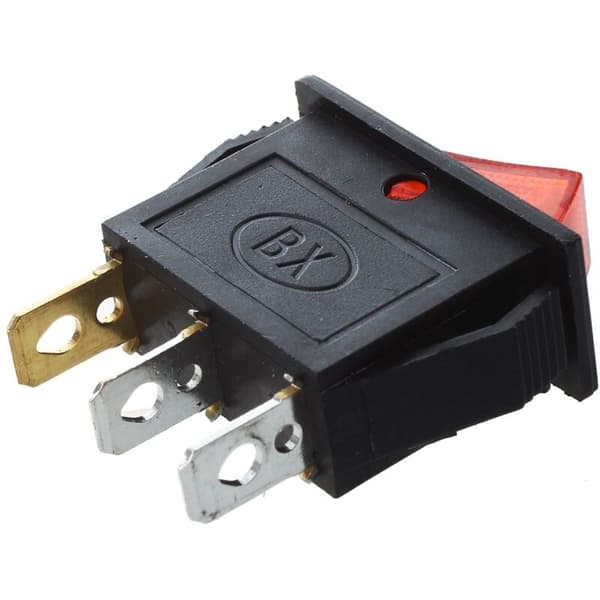 Boat SPST Rocker Switch, 16A/250V AC or 20A/125V AC, with Red On/Off Indicator Light (5-Pack).