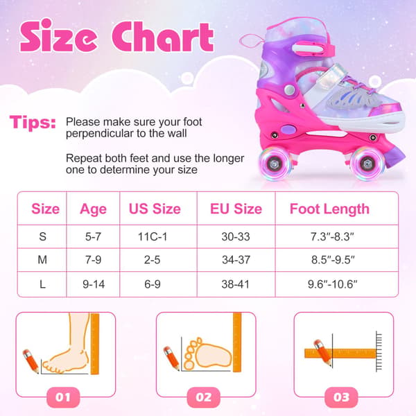 Adjustable Roller Skates for Kids, Luminous Wheels, Pink