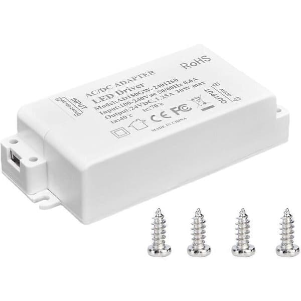 30W DC 24V 1.25A LED-lystransformator. AC 100-240V konstant spenningsforsyning. Tilbehør for LED-stripelys