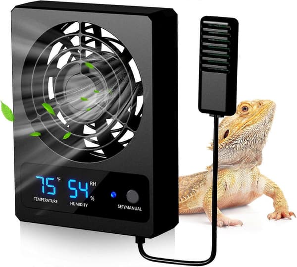 Ventilationsventilator til krybdyrbur, effektiv køleventilator med fugtighedsmåler og LED-display til regnskovsterrarier og slanger