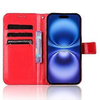 Compatible Case for iPhone 16 Plus Crazy Horse Texture PU Leather Wallet Case (Red)