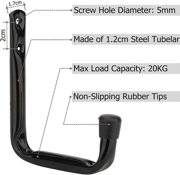 Heavy Duty J-Shaped Wall Hooks for Garage Storage (11.5 cm x 10 cm) - 6 Pack