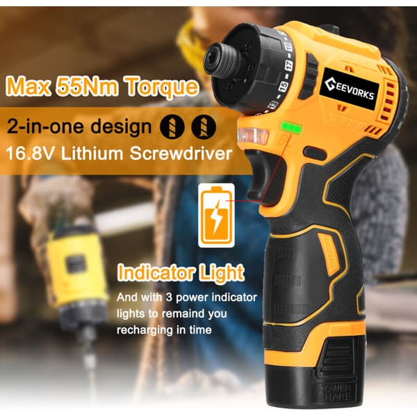 Cordless Screwdriver with Brushless Motor, Equipped with LED Work Light and an Efficient Cooling System