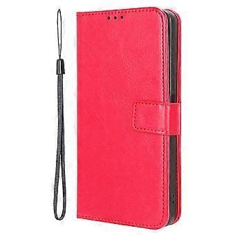 Compatible Case for iPhone 16 Plus Crazy Horse Texture PU Leather Wallet Case (Red)