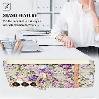 Compatible Back Cover for Samsung Galaxy S24 with Ring Stand Flower Pattern Electroplated TPU Case (Purple)