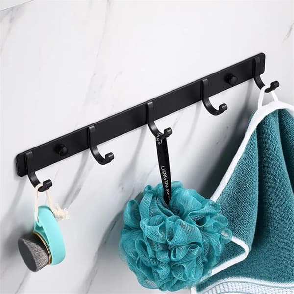 Wall Mounted Coat Rack, Designed Stainless Steel Coat Hooks, Solid Bathroom Hooks for Bedroom Office Black (5 Hooks)