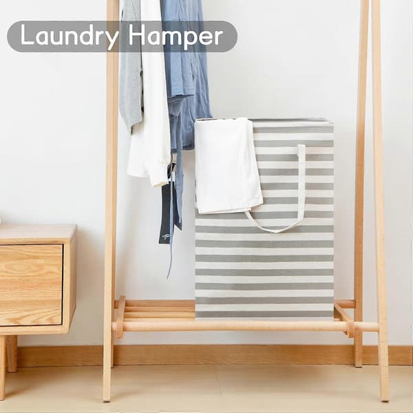 Foldable Laundry Basket, Rectangular Freestanding Tall Cotton Laundry Hamper for Clothes Toys Storage in Bedroom Laundry Room