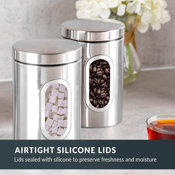 3-piece Kitchen Canister Set - Suitable for Sugar, Tea, Coffee, etc - Multiple Food Storage Jars - Silver