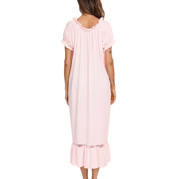 Nattlinnen för kvinnor Hem Pyjamas Nattlinne med snörning Kortärmad Lång sovklänning Badrum Rosa Storlek: L