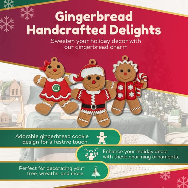 Gingerbread Ornaments - 15-pack with different gingerbread men - Easy to hang decorations and more