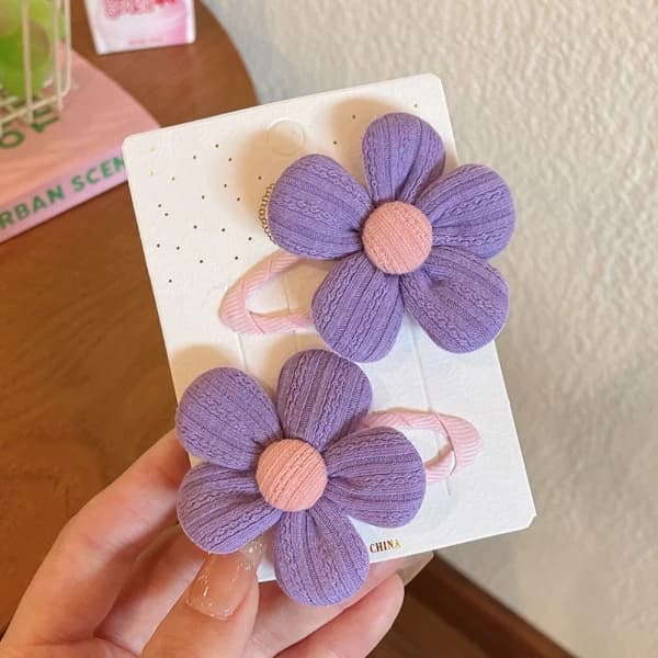 4 par stofblomstpar hårspænder LILLA Lilla