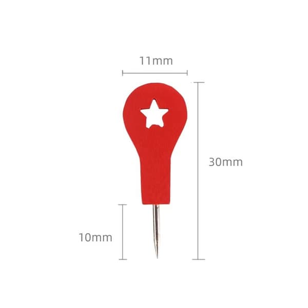 Creative Wooden Push Pins Decorative Map Tacks (Red Star, 300 Pcs)
