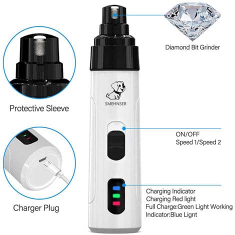 Electric dog nail grinder, 1 piece, pet grooming tool with replaceable head