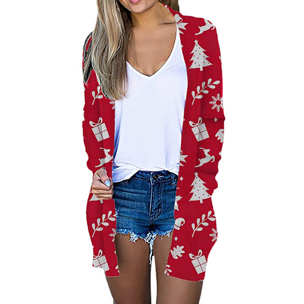 Dametøj Cardigan med Lommer Udendørs Festival Åben Front Jakke LOSSE SNOWMAN PRINT Töntin Cardigans, Farve: Billede 3, Størrelse: M
