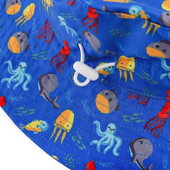 Solhat til småbørn, unisex, bred skygge, justerbar, blå
