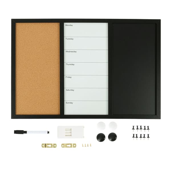 3-i-1 opslagstavle med kork, whiteboard og kalender