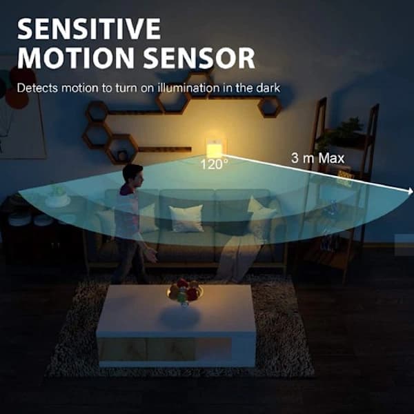 2 x Socket Lamp with Motion Sensor - LED Lamp for Sockets - Night Light - Warm Light - Dimmable