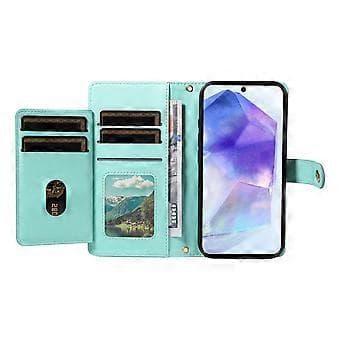 Compatible Wallet Case with Straps for Samsung Galaxy A55 5G, Diamond Pattern Leather Stand Phone Case (Light Green)
