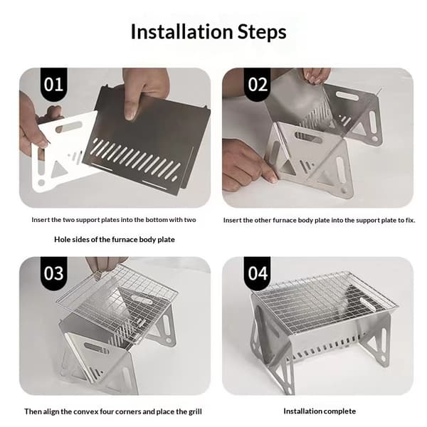 Backpack Stove with Grill Grate, Foldable Stainless Steel Charcoal Grill