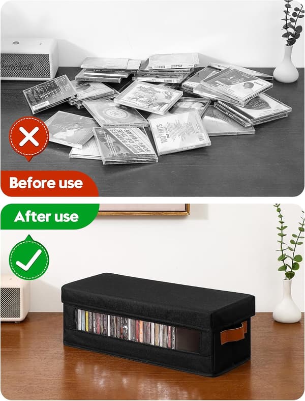 3-pack DVD Storage Boxes Book Storage Bookends Transparent Window Container Holds 40 Full DVD Cases 80 Slim DVD Cases and 200 DVD Sleeves