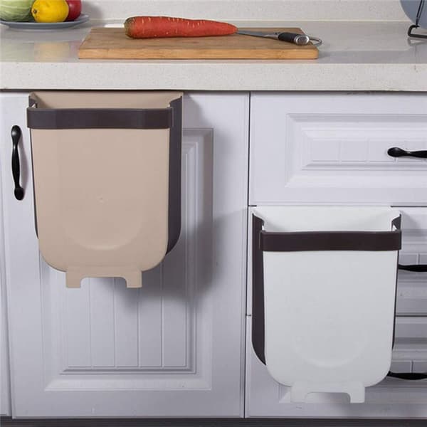 Portable Hanging Trash Can Mini Foldable Waste Bin Garbage Can for Hanging Over Drawer Cabinet Kitchen Bedroom Bathroom A
