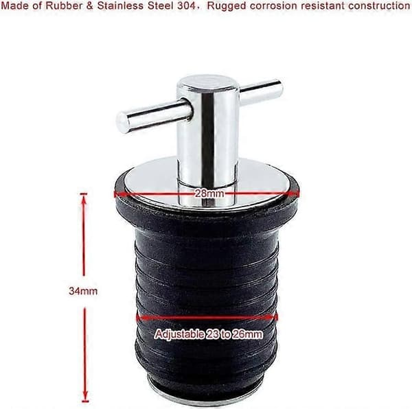 Adjustable Marine Drain Plug, Rubber Plug with 304 Stainless Steel Handle, Boat Drain Plug