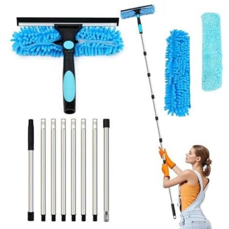 3.1m Extendable Window Cleaner, 2-in-1 Window Cleaning Device, Telescopic Cleaning Tool for High Windows and Car Windows