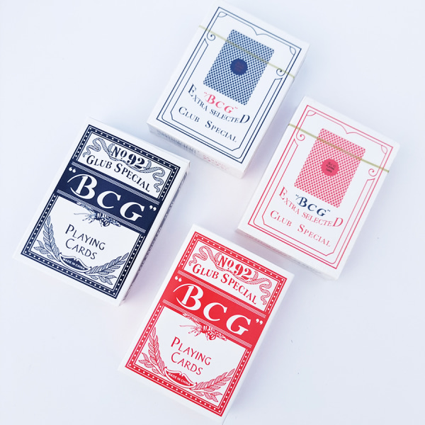 Spelkort 4 lådor BCG litet bi helrygg brett kort röd rygg blå rygg 54 kort