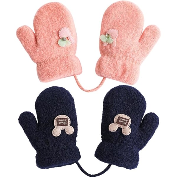 2 par strikkede børnehandsker til 1-4 år gamle baby vintervarme handsker med Connexio reb