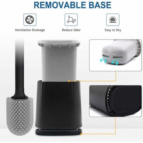 Silicone Toilet Brush with Wall Mount - 3-in-1 Head for Deep Cleaning - Removable Three-Layer Base - Drill-Free Installation