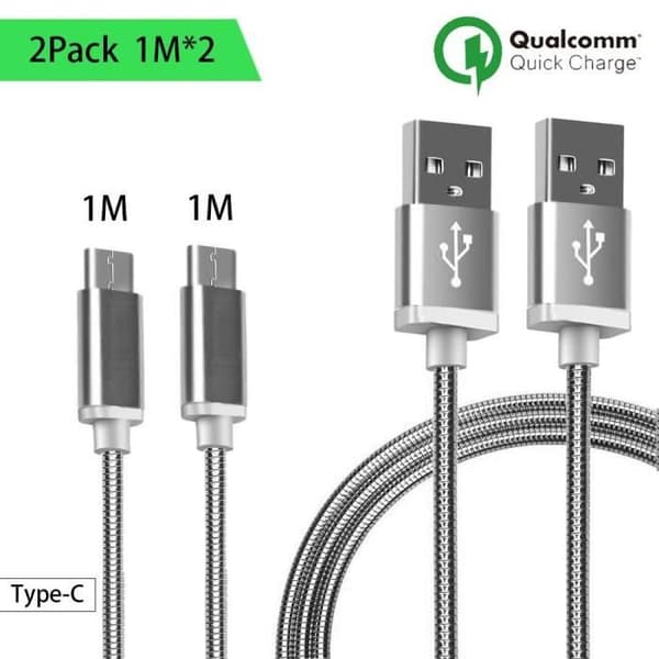 USB Type C -kaapeli, 2 kpl, 1M - hopeametalli