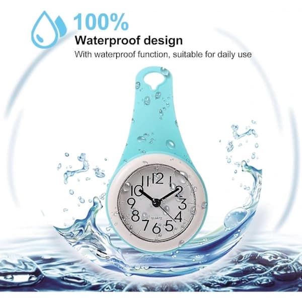 Silent Wall Clock Bathroom Clock Shower Clock Hanging Clock Kitchen Clock with Suction Cup Small Digital Wall Clock for Home Bathroom Blue[co]