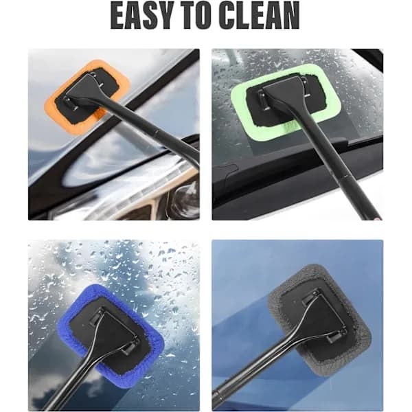 Car Windshield Cleaning Tool, Car Accessories Car Window Cleaner with Unbreakable Extendable Handle (Replacement pads come in random colors)