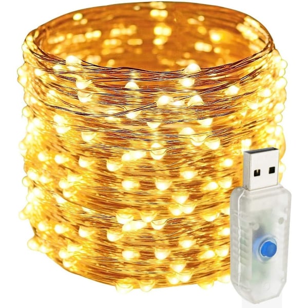 20m 200 LED fe-lys, 8 modes vandtætte USB fe-lys, varm hvid
