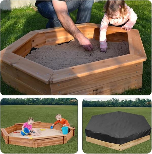 180*150*20 cm Sandpit Cover - Hexagonal, with Drawstring, Waterproof Oxford - for Sandpit, Canopy - Black