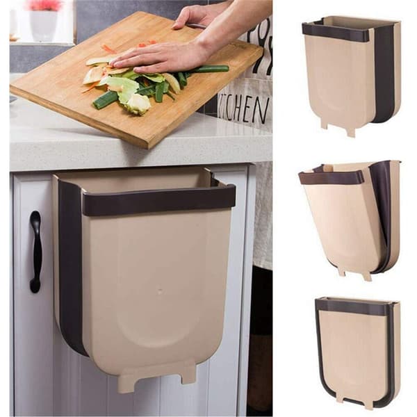 Portable Hanging Trash Can Mini Foldable Waste Bin Garbage Can for Hanging Over Drawer Cabinet Kitchen Bedroom Bathroom A